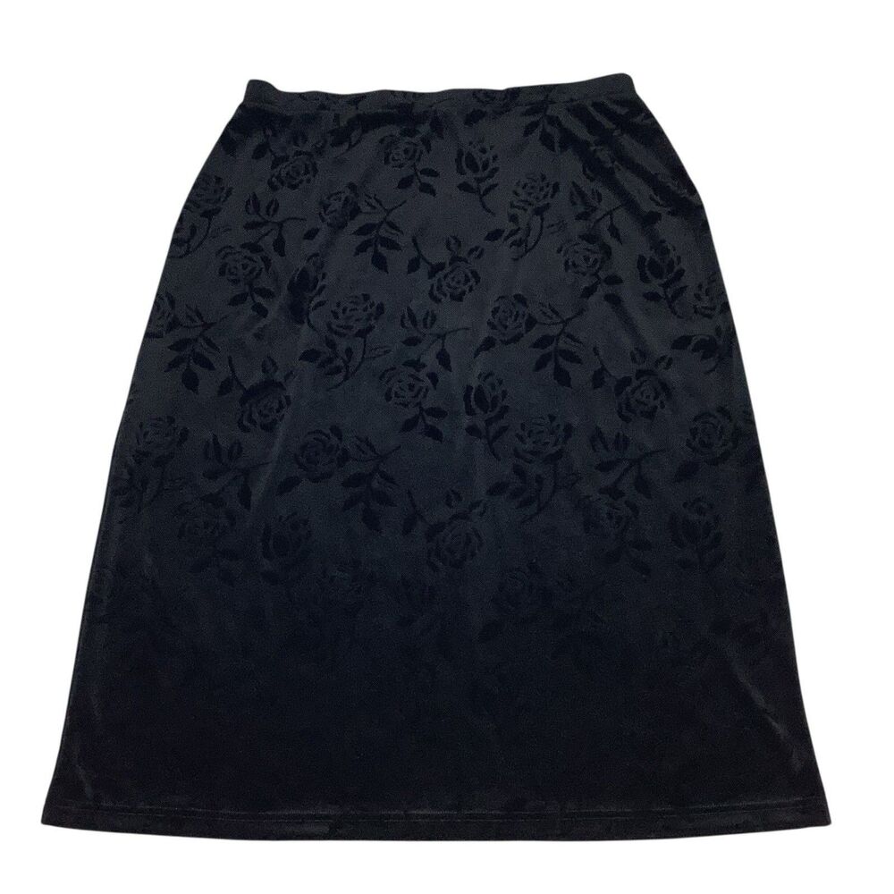 Midi Black Burnout Velvet Skirt Women Plus Size 26 28 Witchy Whimsigoth Fairy